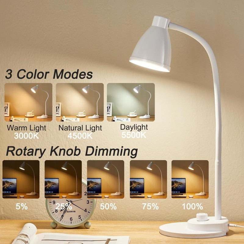 Dimmable LED Desk Lamp with USB Port, 3 Color Modes & Flexible Gooseneck1