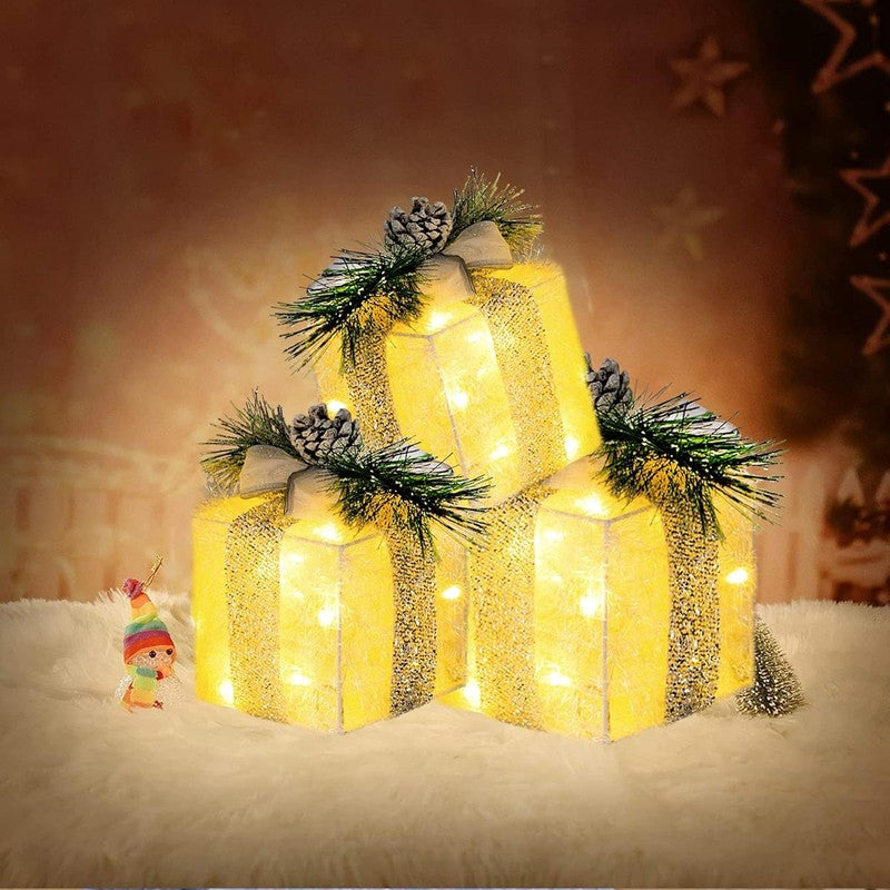 Set of 3 Christmas Lighted Gift Boxes 60 LED Pre-Lit Outdoor Indoor Decor White4