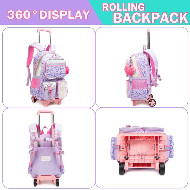 Kids Rolling Backpack for School Girls with Wheels, Wheeled Luggage with Wheels3