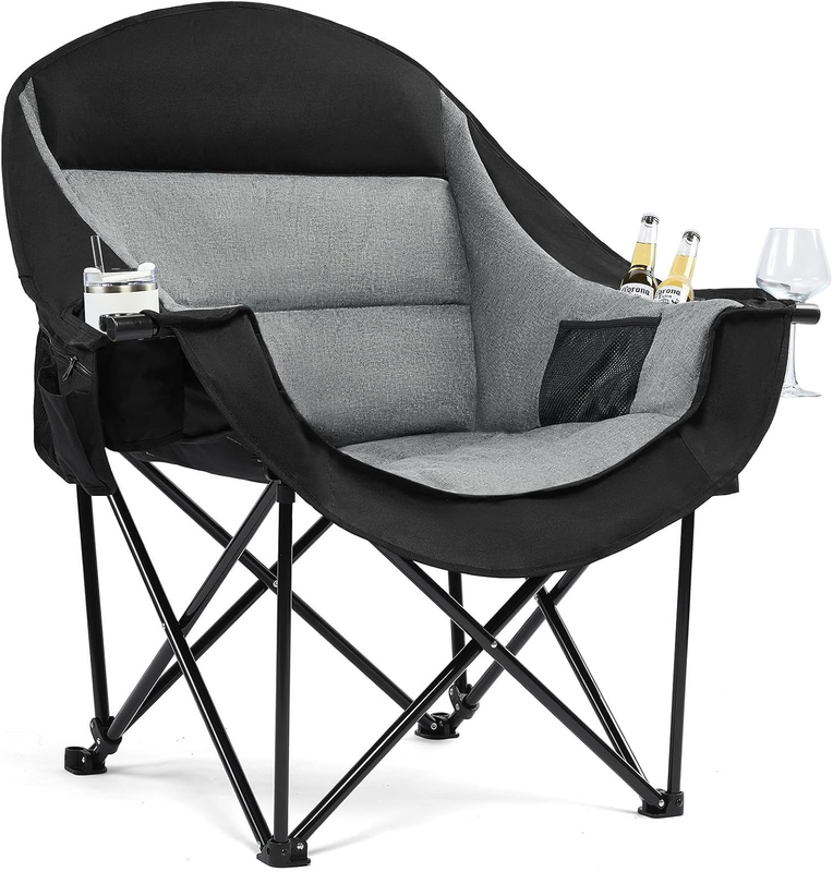 Oversized Camping Chair Heavy Duty Padded XL Folding Outdoor Lawn Chair w/ Holde7