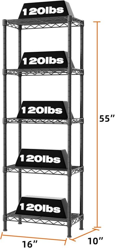 Adjustable 5 Tier Metal Wire Shelving Unit for Kitchen, Closet, Bathroom, Black2