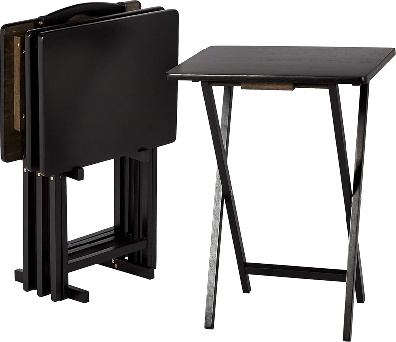Portable TV Dinner 4 Pack Folding Tray Tables w/ Storage Rack Black 15x19x26"8
