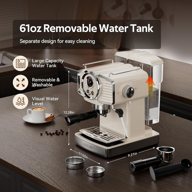 20 Bar Espresso Machine with Milk Frother 1.8L Off-White Retro5