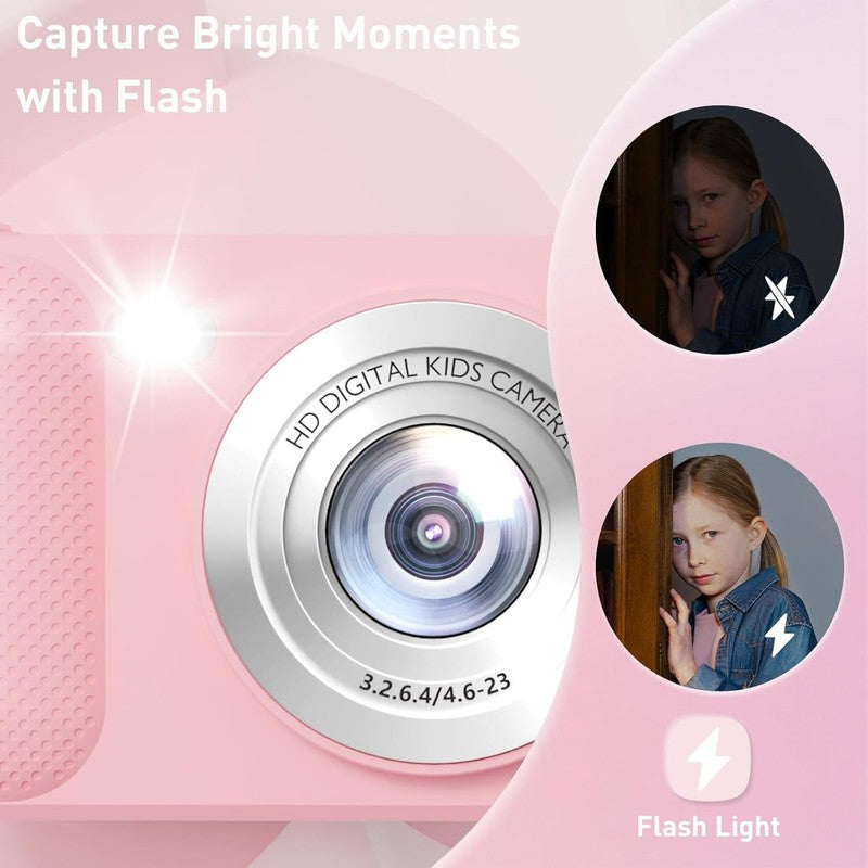 48MP Kids Digital Camera 1080P Dual Lens w/ 32GB Card – Pink Gift3