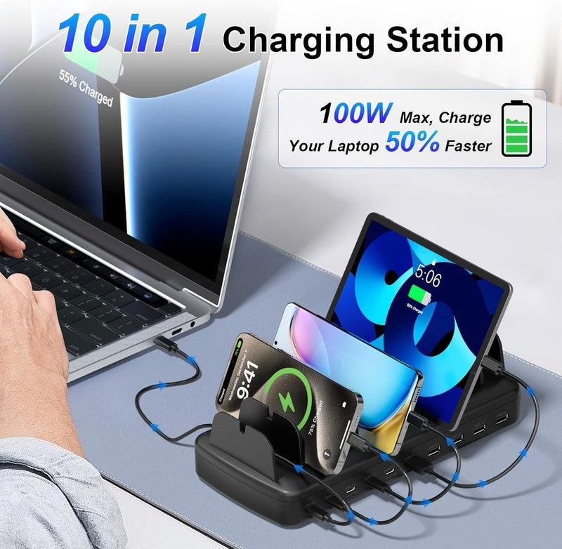 510W USB C Charging Station – 10 Port Fast Charger with Cables for Phones 1