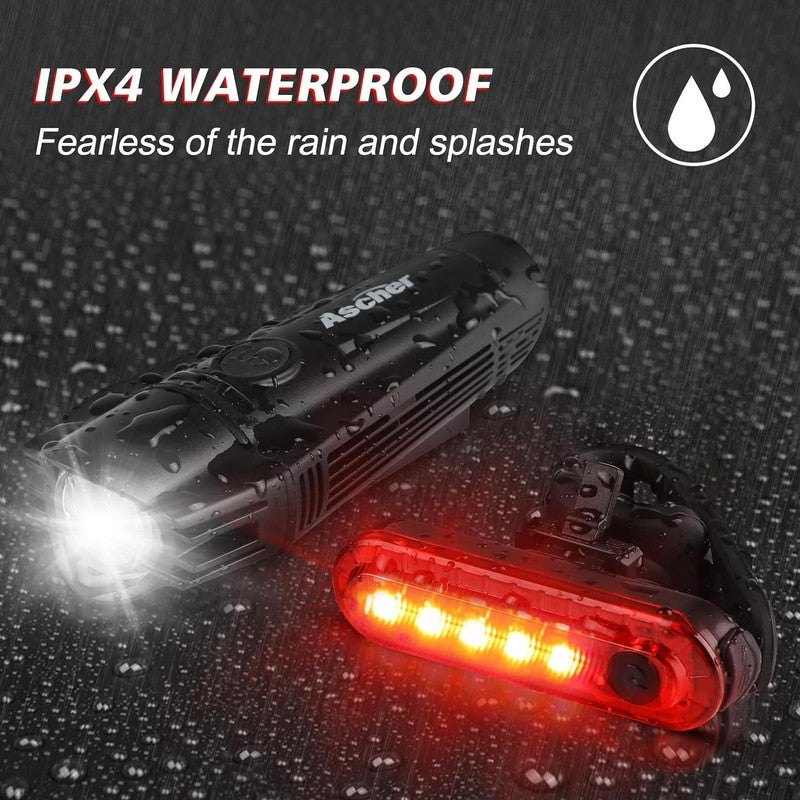 Ultra Bright USB Rechargeable Bike Light Set Front & Rear 4 Modes Easy Install5