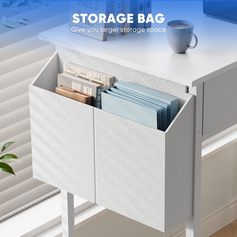 Small Desk with Fabric Drawers & Storage Bag Iron Hook, Home Office Computer Des3