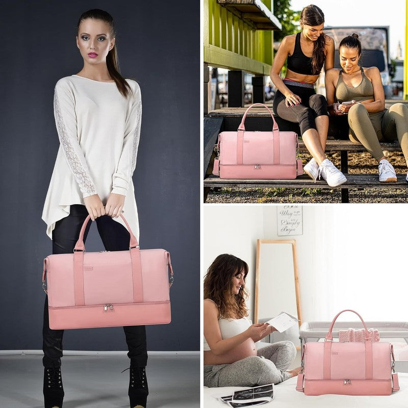 21in Women Weekender Duffle Bag 2Pc Canvas Leather Carry On Shoe Compartment4