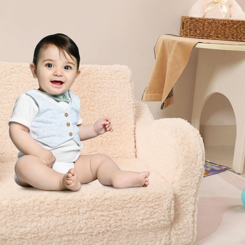 Kids 2 in 1 Flip Out Foam Sofa Couch w/ Soft Sherpa Cover, Cream3