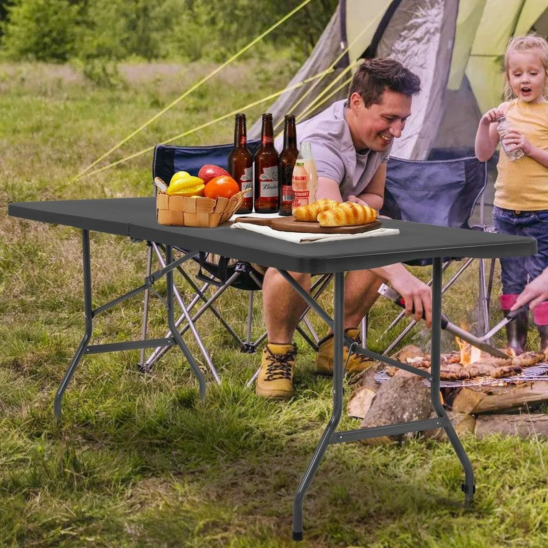 6 FT Folding Half Portable Table White/Black 70x29 Party Backyard Event2