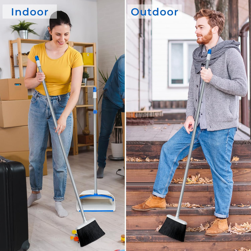 Broom Dustpan Set Long Handle Upright Floor Cleaning Blue6