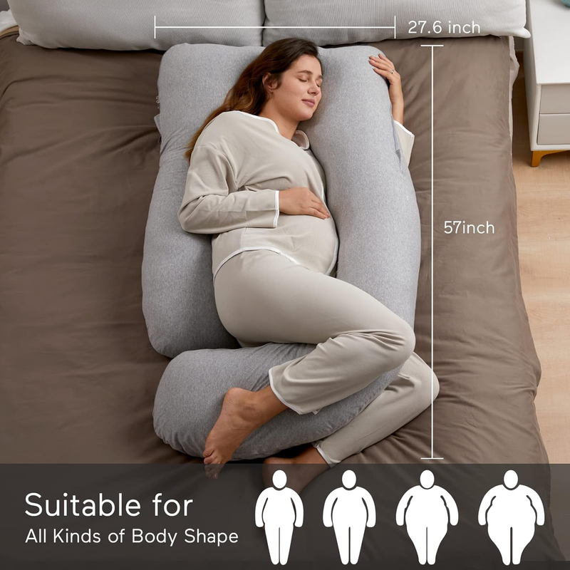 57in U Shaped Pregnancy Pillow Full Body Maternity Cotton Gray3
