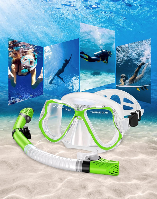 Dry Snorkel Set Panoramic Wide View Anti-Fog Scuba Mask Snorkeling Gear6