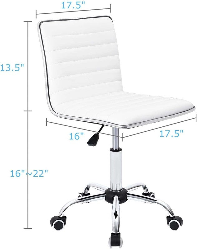 Retro White PU Leather Mid Back Vanity Chair with Swivel Design2
