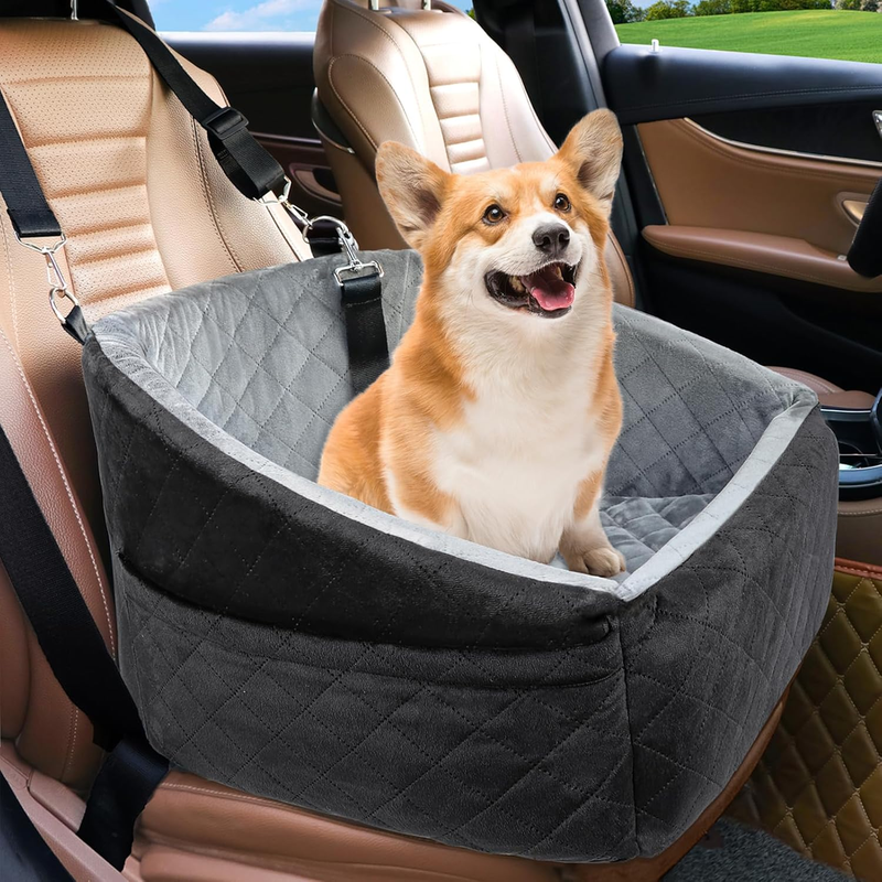 Dog Car Seat Small Dogs under 30lbs Washable Booster w/ Pockets Black/Grey10