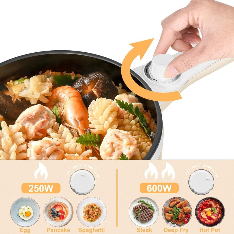Electric Hot Pot 1.5L Mini Non Stick Sauté Pan Adjustable Power Portable2