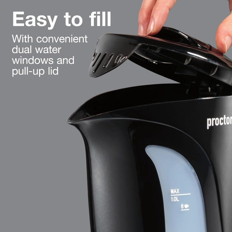 Electric Tea Kettle 1L 1000W Fast Boil Auto Shut Off Boil Dry Protection Black3