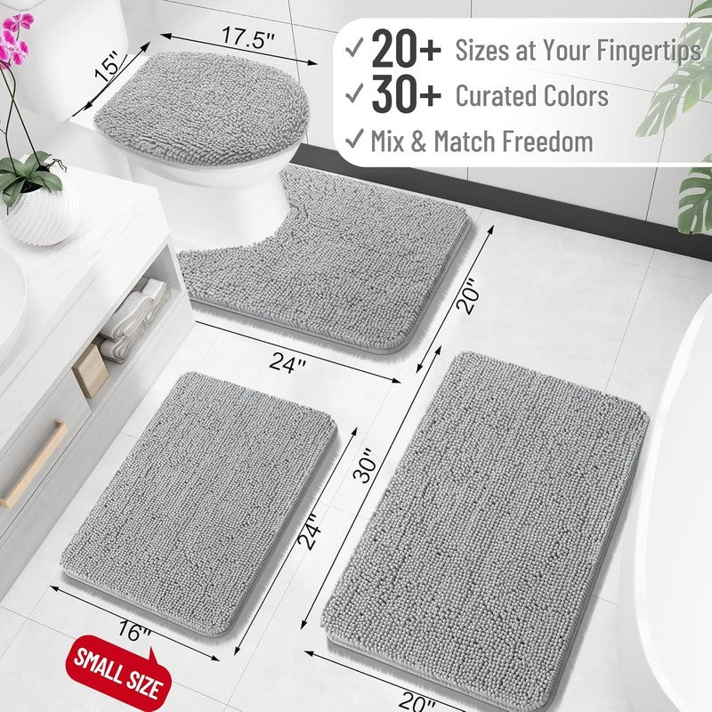 Extra Soft Chenille Bathroom Rugs 30x20, Quick Dry, Machine Washable, Light Grey1
