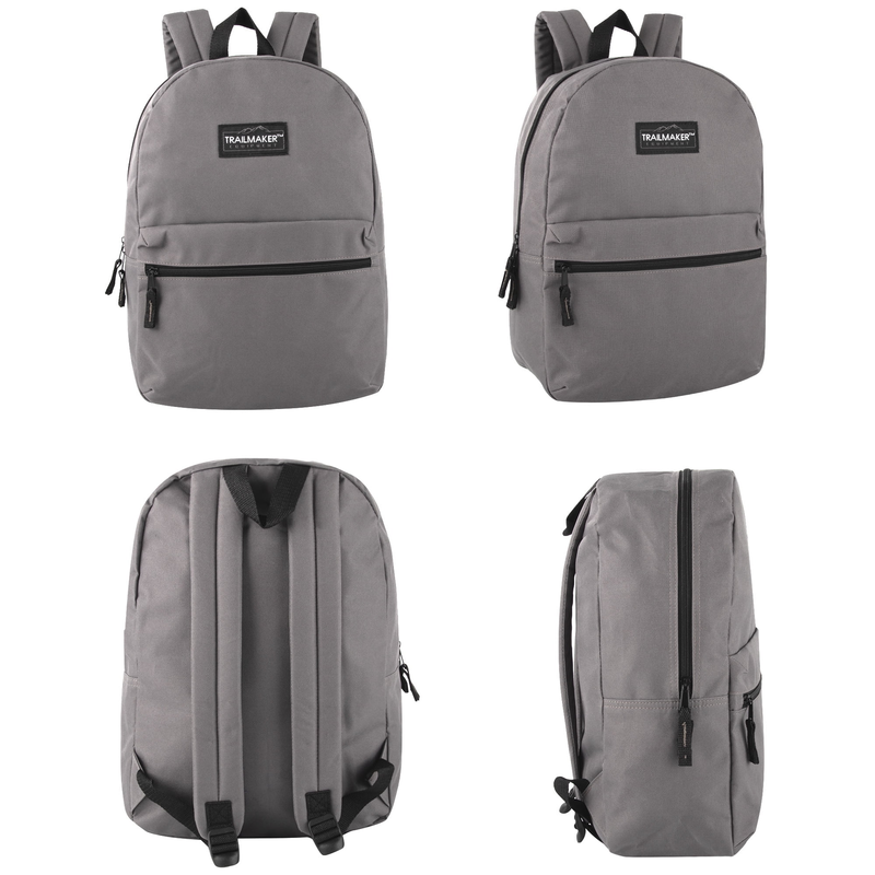 Gray Classic Backpack 17" Dual Zipper School Travel Bag1