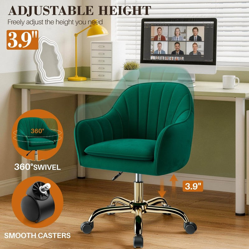 Office Desk Chair with Padded, Velvet Vanity Chair with Back and Wheels, Comfy H5