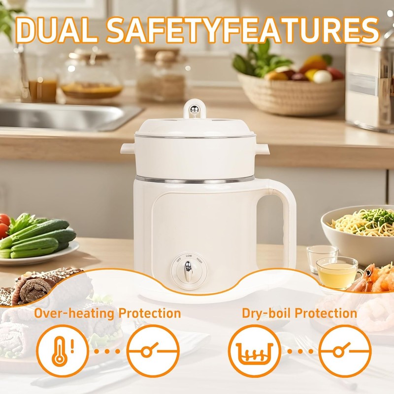 2.0L Electric Hot Pot Steamer Stainless Steel Ramen Cooker Dorm Office Travel4