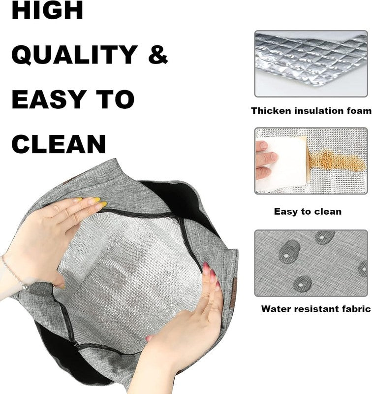 Insulated Lunch Bag Women Men Leakproof Large Cooler Tote w Bottle Holder Grey3