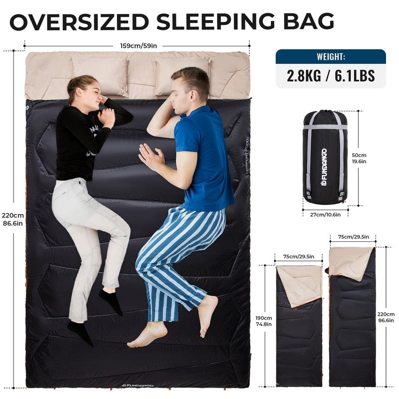 2 Person Sleeping Bag with Pillows for Adults Black Double Camping Sleeping Bags7