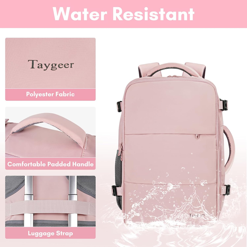 Travel Backpack for Women Carry On w/ USB Port Shoe Pouch TSA Pink6