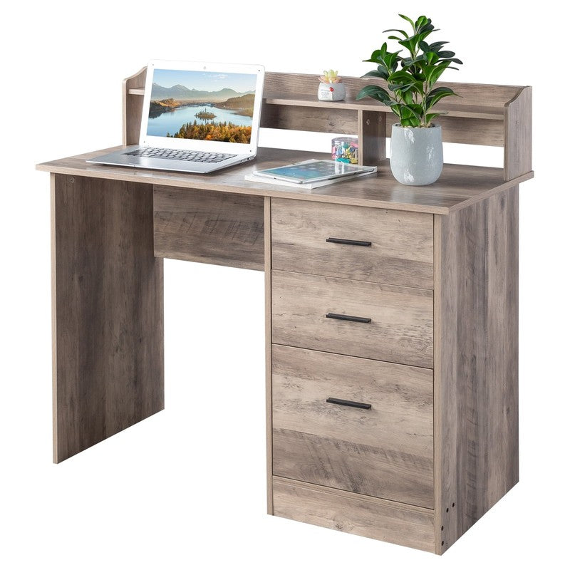 Wood Computer Desk Office Laptop PC Work Table, Writing Desk with 3 Drawers File1