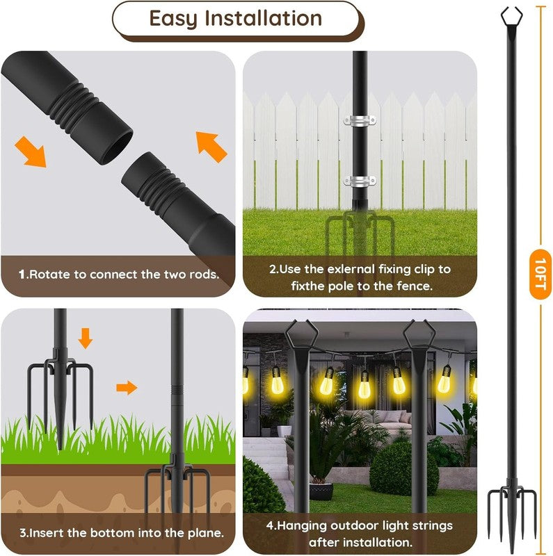 10Ft String Light Poles 4 Pack,Light Poles for outside Lights,Outdoor with Fence6
