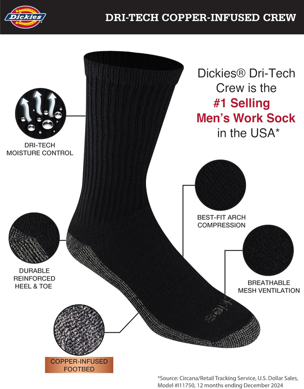 Men's Dri Tech Crew Socks Moisture Control M XXL 6 12 18 Pairs2