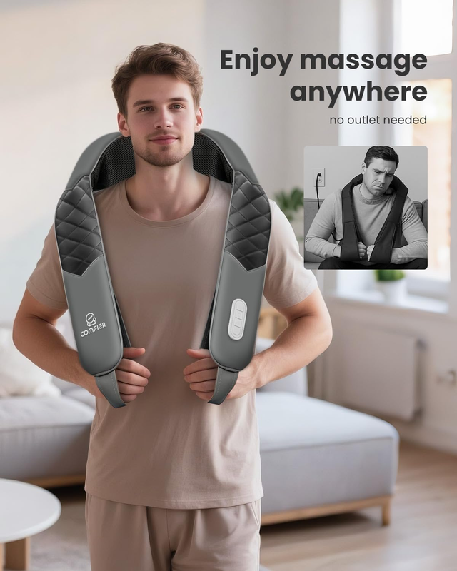 Cordless Neck Massager with Heat, Back Massager for Pain Relief Deep Tissue, 3D 3