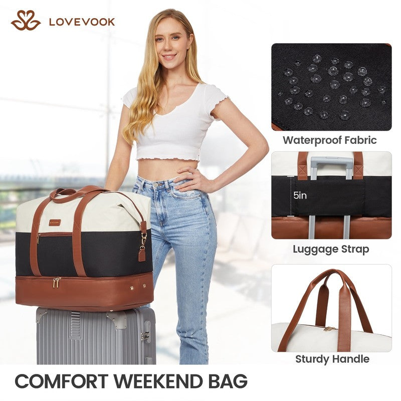 Women Travel Duffel Bag Large Weekender Gym Bag Shoe Compartment Packing Cubes3