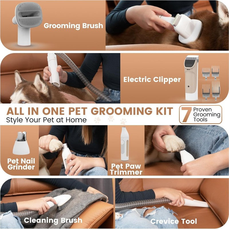 Dog Grooming Vacuum Kit 11000Pa Pet Hair Clipper Nail Grinder 7 Tools 2.5L1