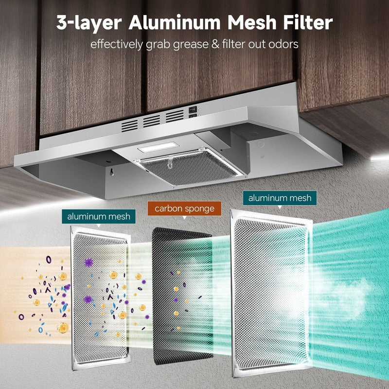 36" Convertible Under Cabinet Range Hood LED Light Dishwasher-Safe Filter9