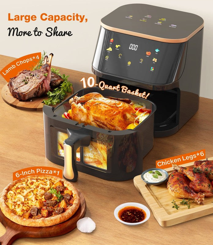 10QT Air Fryer Max 450°F 6 Preset Touch Pane View Window Oil Less Cooker Black5