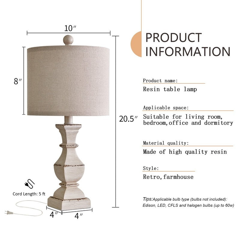 Set of 2 20.5" Retro Table Lamps Resin Traditional for Bedroom & Living Room8