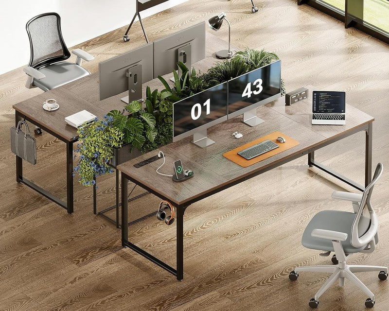 71x24 Computer Desk w/ USB Ports Large Office Study Writing Desk Grey Oak3
