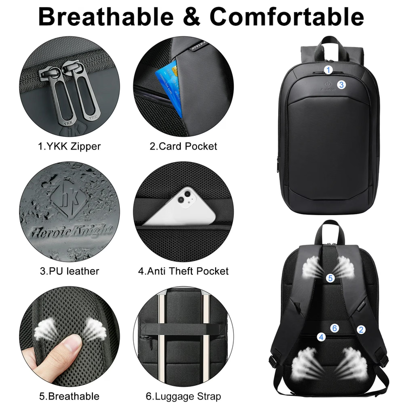 Expandable 15.6" Laptop Backpack for Men, Waterproof Computer Backpack for Busin3