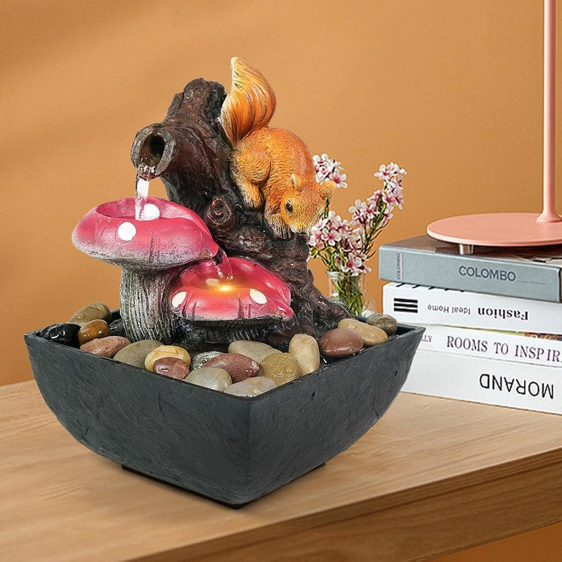 3-Tier Tabletop Waterfall Fountain Indoor LED Squirrel Desktop Home Decor5