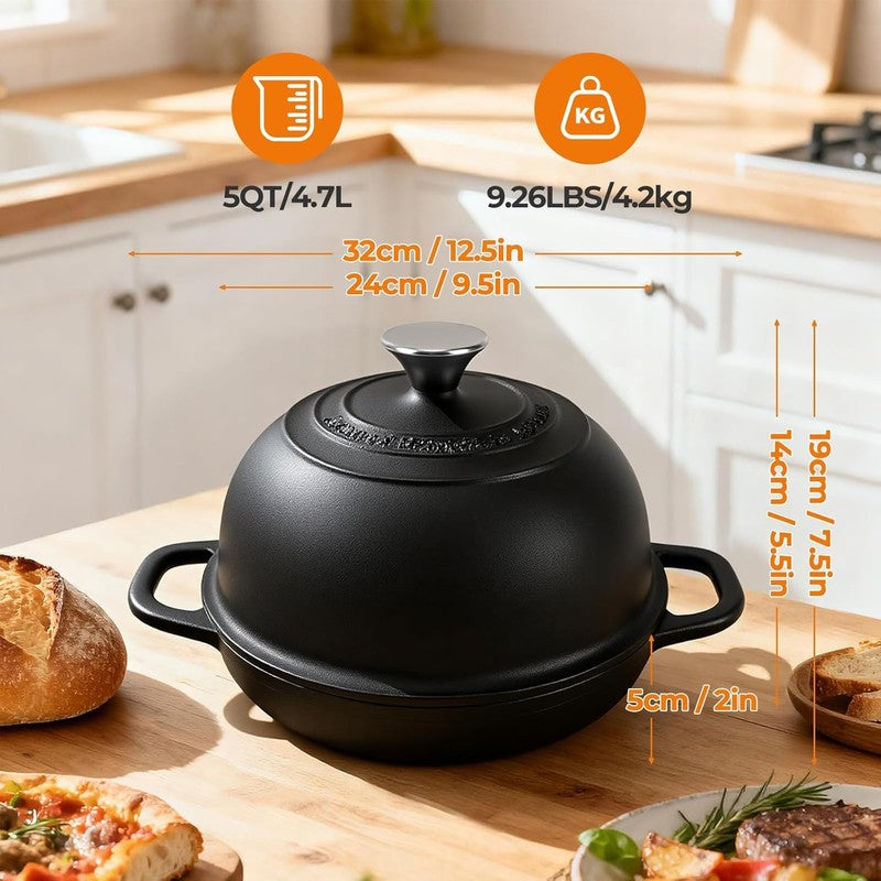 5QT Cast Iron Dutch Oven w/ Dome Lid Sourdough Bread Baking1