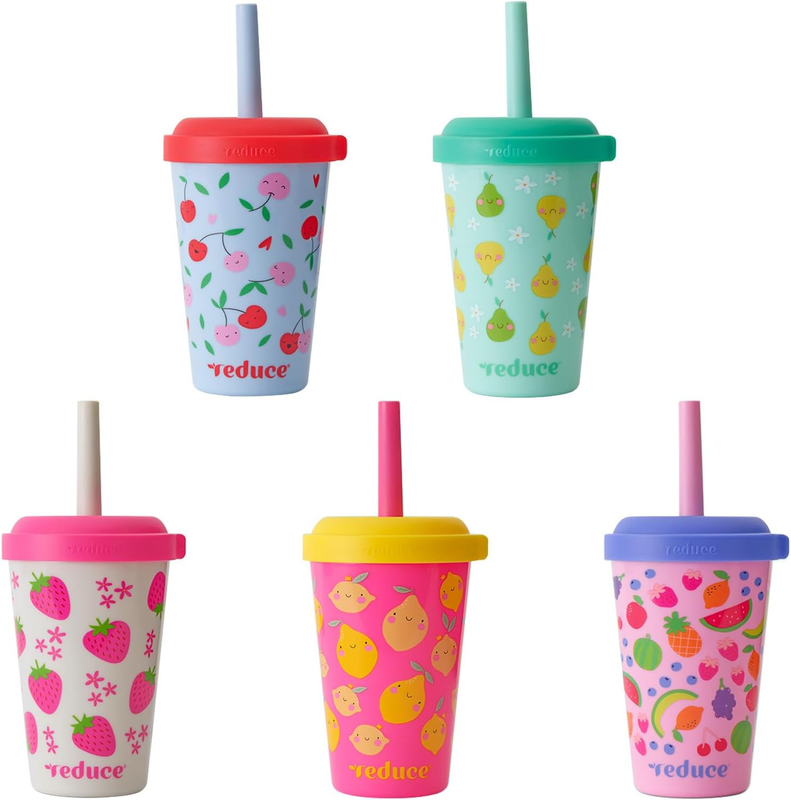 Gogo’s Kids 5PK Stackable Tumblers 12oz w/ Lids Spill Proof Straws10