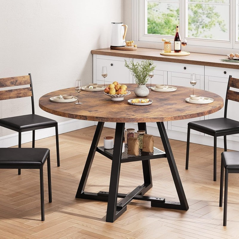 Round Dining Table for 4,Kitchen Dining Room Circle Dinner Pedestal Table,Space 3