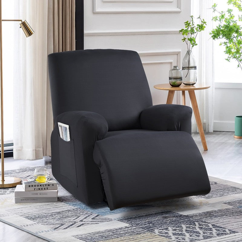 3-Piece Black Recliner Chair Slipcover Stretch Cover with Pockets Protector6