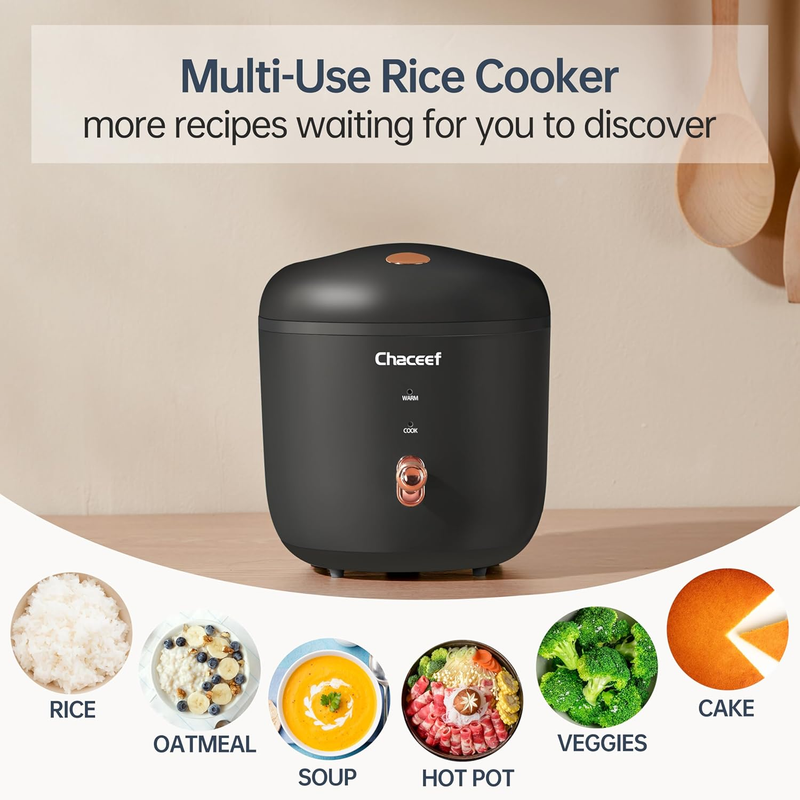 Mini Rice Cooker 2 Cups Uncooked, 1.2L Rice Cooker Small with Non Stick Pot, Por2