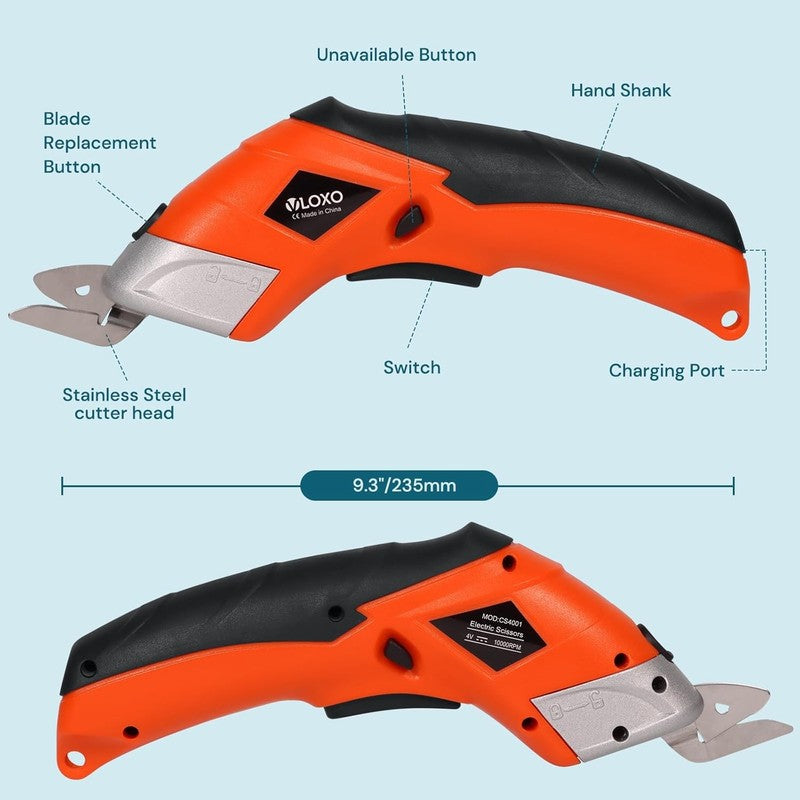 Rechargeable Cordless Electric Scissors for Fabric, Cardboard & Crafts - Orange6