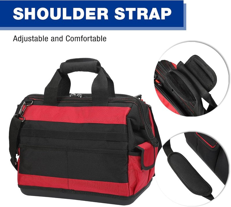 16" Wide Mouth Tool Bag 46 Pockets Waterproof Rubber Base Organizer6