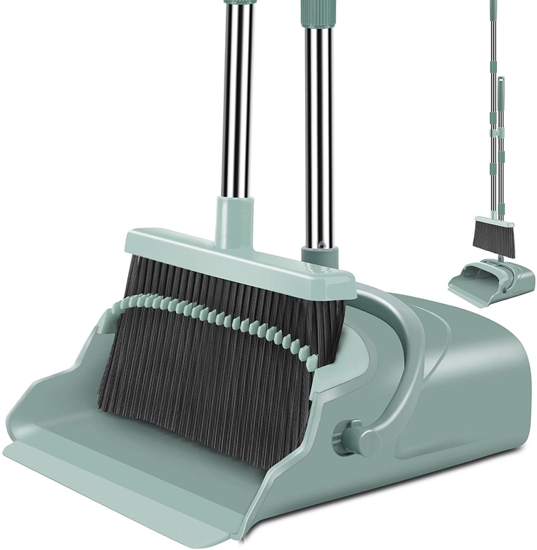 Long Handle Broom and Dustpan Set   Ideal for Indoor & Outdoor Use (Green)8