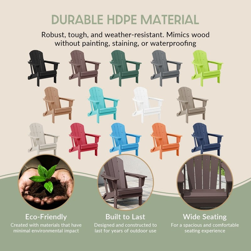 Malibu Outdoor Folding HDPE Adirondack Deck Chair - Patio & Outdoor Lounge, Weat3