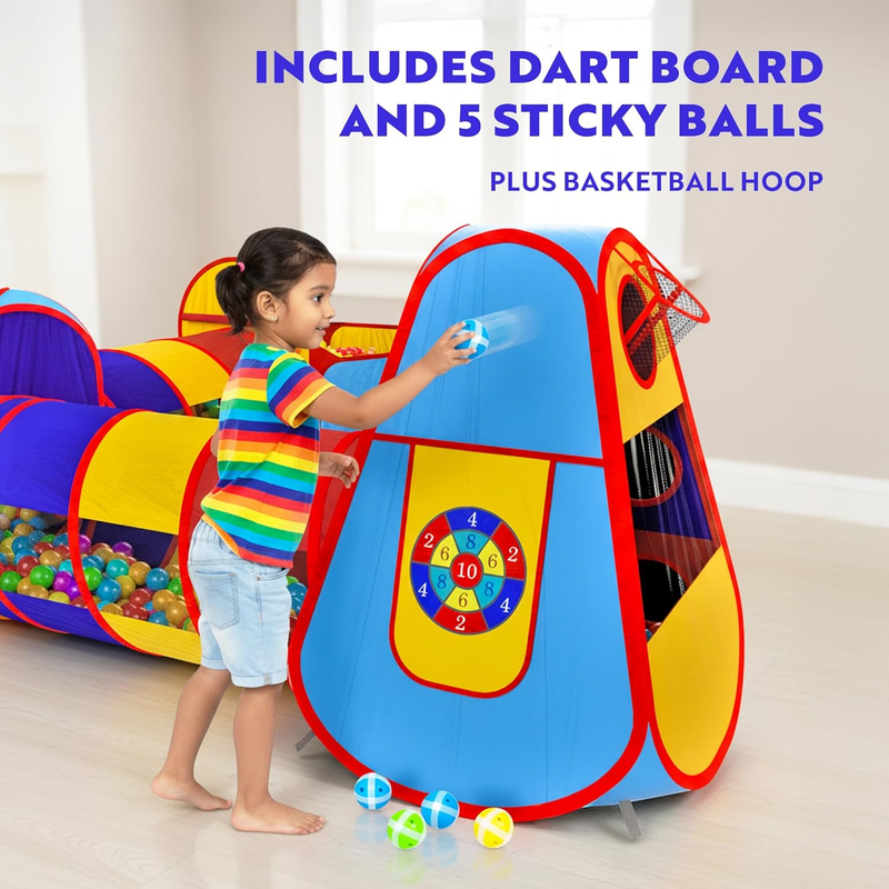5 Pc Kids Play Tents & Tunnels Ball Pit Basketball Hoop Crawling Tubes Indoor/Ou3